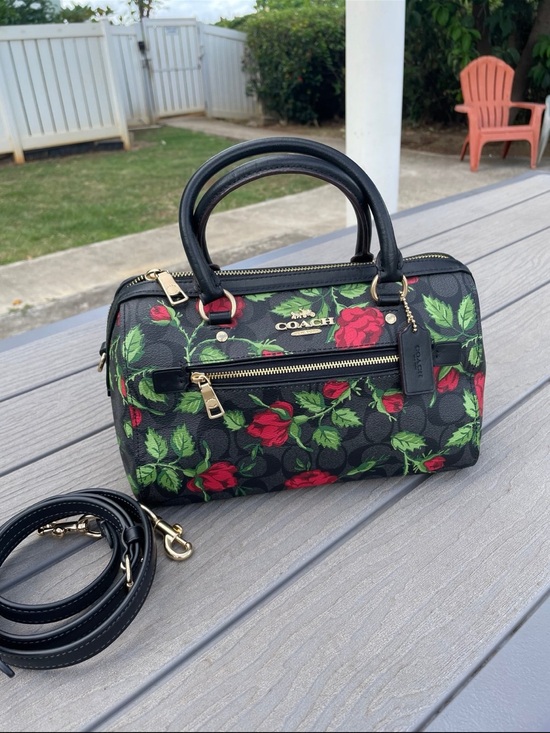 Coach Handbags - Coach Fairytale Black Medium Rowen with Red Rose Print